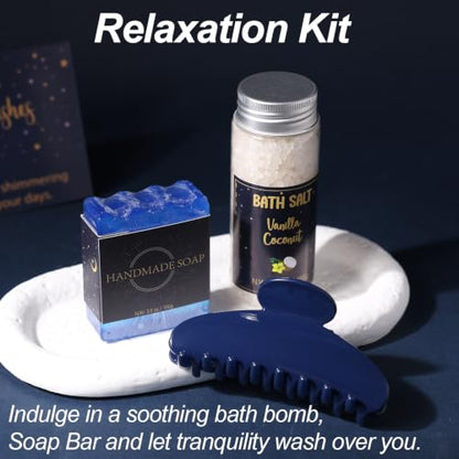 Starry Sky Good Luck Gifts Baskets, 10Pcs Self Care Birthday Gift for Women - color: Starry Blue