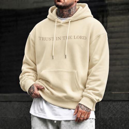 Faith Over Fear Christian Hoodies for Men Inspired Religious Pullover - color: Beige, size: Small