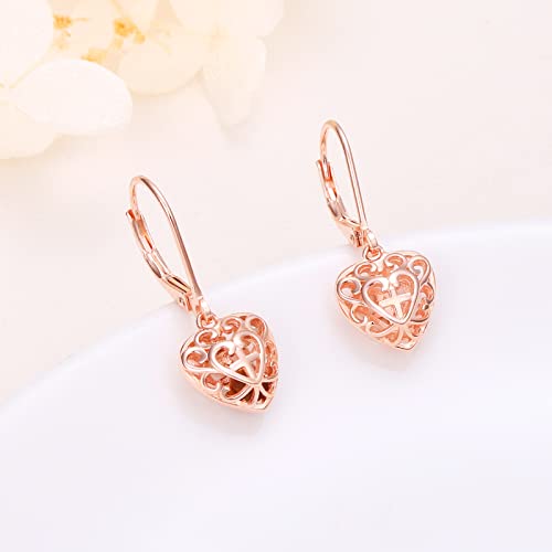 S925 Sterling Silver Heart Dangle Drop Earrings for Women Jewelry Gift - style: Heart Cross Rose