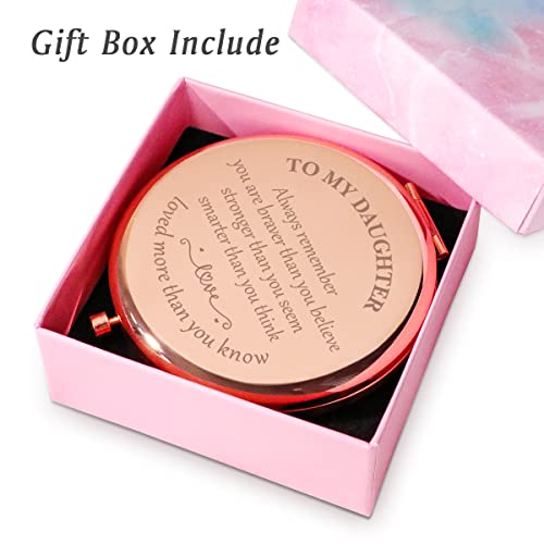 Personalized Gifts for Daughter, Custom Daughter Gifts for Birthday, Engraved Compact Mirror, Mothers Day Basket Stuffers - color: Daughter - Braver,stronger,smarter,loved