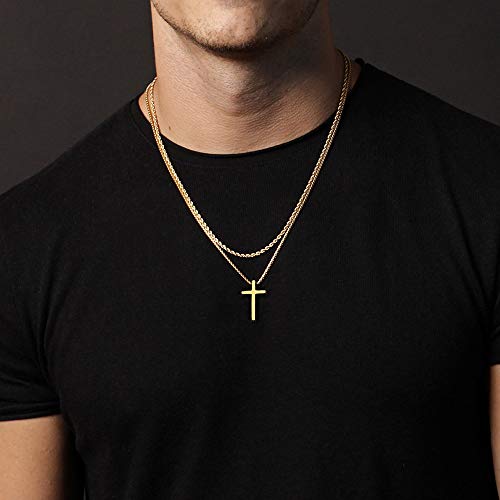 Ursteel Cross Necklace for Men, Silver Black Gold Stainless Steel Cross Pendant Necklace for Men, 16-30 Inches Box Chain - size: 24 inches, style: Gold: Cross Pendant 1.2"*0.7"