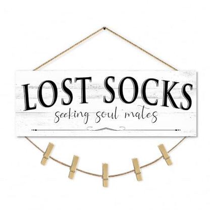 Laundry Room Signs Lost Socks Hanging Decor Wall 6" x 14.5" - color: Lost Socks A