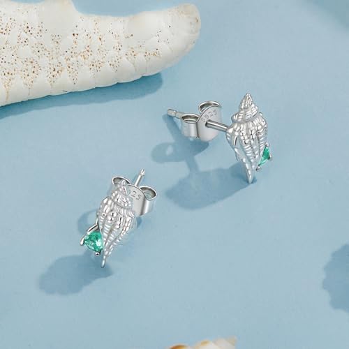 Cute Stud Earrings for Women Dachshund Koi Fish Sea Star Sea Turtle Sea Conch Earrings 14K Gold Plated Dainty Stud Earring funky Jewerly - color: Silver Sea Conch