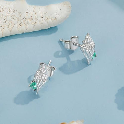 Cute Stud Earrings for Women Dachshund Koi Fish Sea Star Sea Turtle Sea Conch Earrings 14K Gold Plated Dainty Stud Earring funky Jewerly - color: Silver Sea Conch