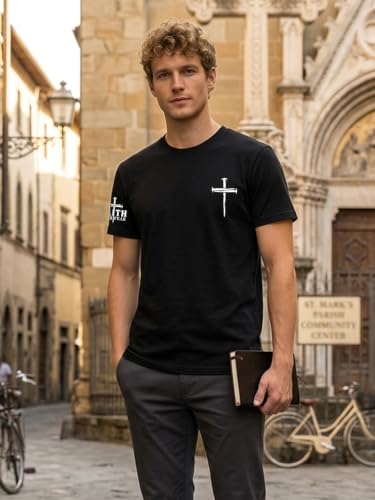 Christian Shirts for Men Jesus Faith Cross Tshirt Bible Verse Tee Tops - color: Black-c, size: Medium