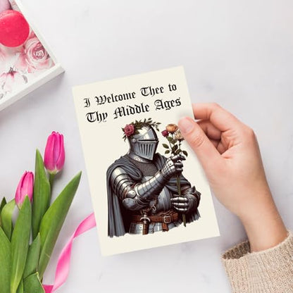Chenive Funny Medieval Birthday Card for Men Women, Renaissance Getting Old Birthday Card for Him Her, 40th Bday Cards, 50th Bday Cards, I Welcome Thee To Thy Middle Ages - color: Medieval Birthday