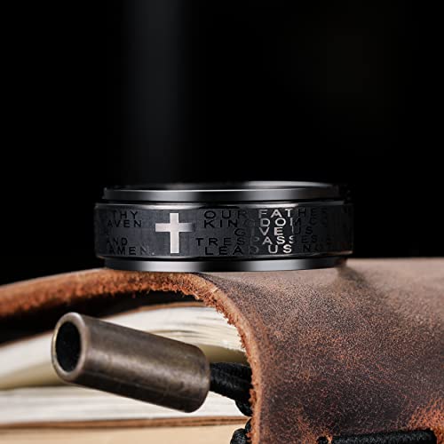 King Will 8mm Black/Gold/Silver Prayer Stainless Steel Ring - color: Black