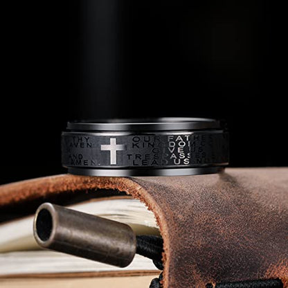 King Will 8mm Black/Gold/Silver Prayer Stainless Steel Ring - color: Black