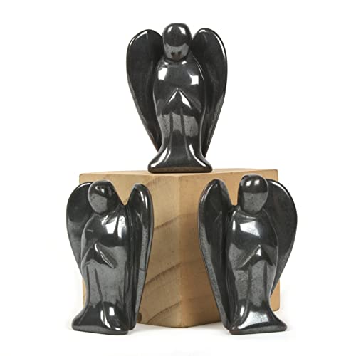 Justinstones Carved Hematite Gemstone Peace Angel Pocket Guardian Angel Healing Statue 2 inch - color: Hematite