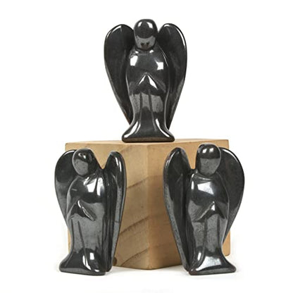 Justinstones Carved Hematite Gemstone Peace Angel Pocket Guardian Angel Healing Statue 2 inch - color: Hematite