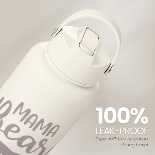 SANDJEST Mom Water Bottle, Mama Bear Bottles 32oz Stainless Steel Insulated with Lid, Mom Gifts from Daughter Son, Gifts for Mother's Day Christmas Birthday - color: Mom