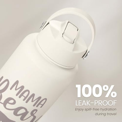 SANDJEST Mom Water Bottle, Mama Bear Bottles 32oz Stainless Steel Insulated with Lid, Mom Gifts from Daughter Son, Gifts for Mother's Day Christmas Birthday - color: Mom