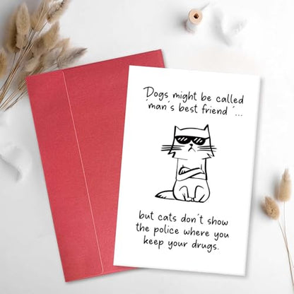 Humorous Birthday Card for Cat Lover, Funny Friendship Card from Cat, Cats are Man's Best Friends - color: Cats are Man's Best Friends