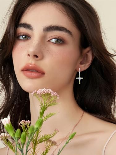 Seiyang Cross Birthstone Earring 925 Sterling Silver Cross Dangle Drop Earrings with 12 Months Birthstone Birthday Jewelry Gifts for Women Mom Her - color: 08-August, size: Style C
