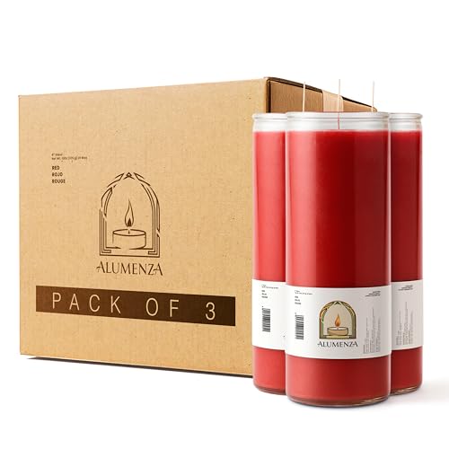 3pk Red Rojo 90hr | 7-Day Prayer Candles - Glass Jar Veladoras, Unscented Paraffin Wax | Love, Passion & Romance Novena - Catholic & Hispanic Church Altar, Memorial Vigil, Marriage Luck Gifts - color: Red