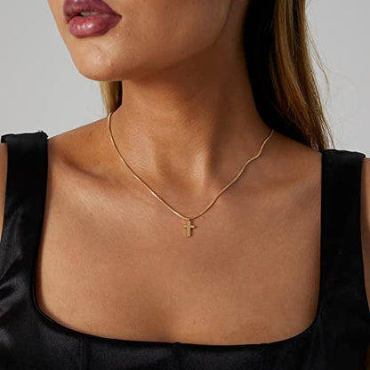 VIROMY Gold Cross Necklace for Women 14K Gold Plated Cute Sidways Cross Pendant Choker Necklaces Simple Trendy Everyday Jewelry for Women - style: Box Chain Cross-42CM-Gold