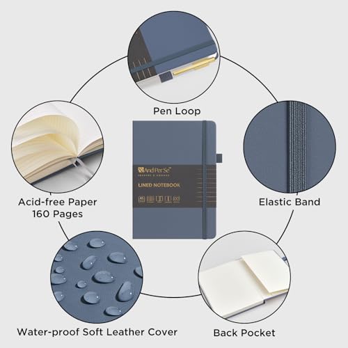 &And Per Se Lined Journal and Pen Set, A5 Leather Hardcover Notebook with Pen & Stationary Set, 160 Pages 100GSM Thick Ruled Paper Journal for Business Work Writing (Dark Blue) - color: Dark Blue