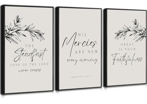 3Pcs Bible Plants Wall Art Christian Bible Verse Canvas Poster Prints Neutral Black Botanical Painting Picture Artwork Wall Decor for Living Room Office 12x16in Unframed - size: 16"L x 12"W