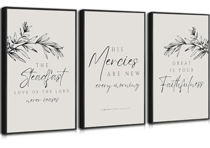 3Pcs Bible Plants Wall Art Christian Bible Verse Canvas Poster Prints Neutral Black Botanical Painting Picture Artwork Wall Decor for Living Room Office 12x16in Unframed - size: 16"L x 12"W