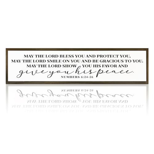 Christian Wood Sign, Decorative Wall Art, Home Living Room Decor for Table Shelf, Housewarming Gift, Scripture Numbers 6:24-26 Signs, May the Lord Bless You and Protect You Sign 17.8x4x1.2 inches - color: Religion Sign 06