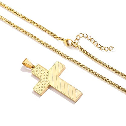 DuoDiner 18+2" Cross Necklace for Men Boys Christian Confirmation Gifts - color: Gold, style: God