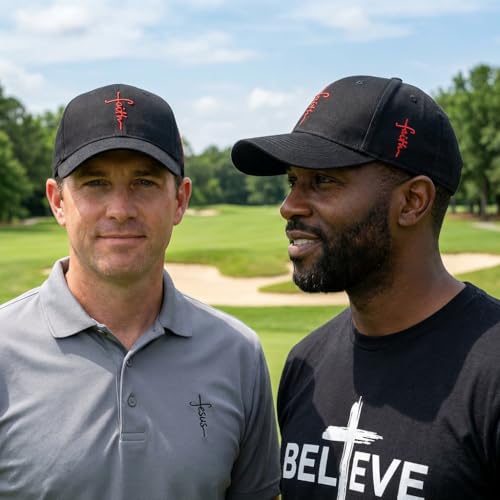 Christian Faith Cross Hats, Embroidered Baseball Caps for Men & Women - color: Black/Red