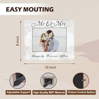 Mr and Mrs Picture Frame, Wedding Engagement Gifts for Couples Newlyweds Bride Groom, Just Engaged Married Gifts, Happily Forever After Wedding Picture Photo Frame 5x7 - color: happily