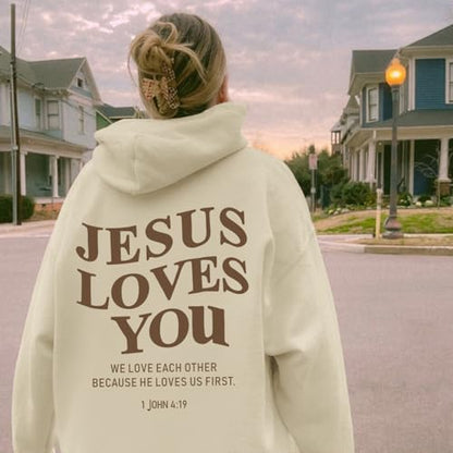 Sulayesh Christian Jesus Loves You Hoodies Women Religious Faith God Jesus Is King Sweatshirts Bible Verse Inspirational Tops - color: Apricot, size: XX-Large