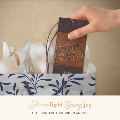 Christian Art Gifts Premium Faux Leather Bookmark for Men: Man of God - color: Brown/Man of God