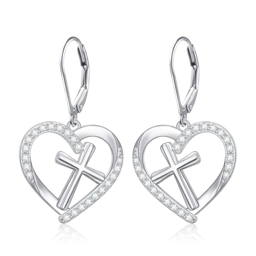 S925 Sterling Silver Heart Dangle Drop Earrings for Women Jewelry Gift - style: Cross Heart