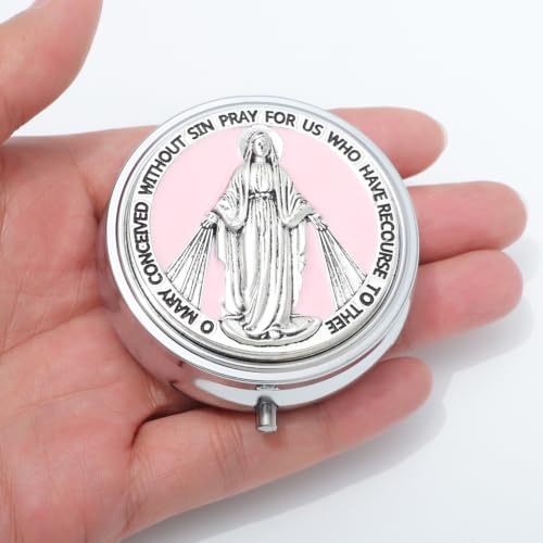 KOMI 6mm Glass Pearl Rosary Beads Catholic for Women with Metal Rosary Box Religious Gifts - style: Virgn Mary-pink
