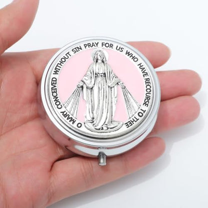 KOMI 6mm Glass Pearl Rosary Beads Catholic for Women with Metal Rosary Box Religious Gifts - style: Virgn Mary-pink