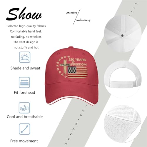 US 250 Years Freedoms 1776-2026 250th Birthday Embroidered Hats Garde Cap for Him - color: 250th Anniversary Us 250 Year American Patrioticred1