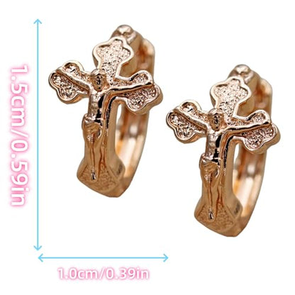 18K Gold Plated, Dangle Earrings for Women, Flower/Heart Drop earrings, Hypoallergenic Cubic Zirconia Earrings, Lightweight, Party, gold earrings, Jewelry for Gifts, Fashion - style: Hoop-Jesus