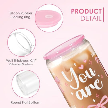 SANDJEST Christian 16oz Can Glass Tumbler with Acrylic Lid & Straw, Iced Coffee Cup for Women Girls, Aesthetic Cups Gifts for Birthday Christmas - color: Inspiration 5