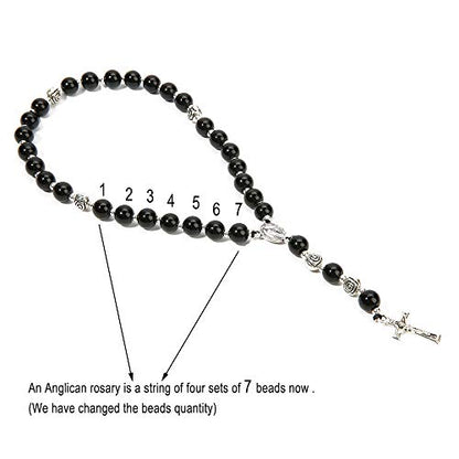 8mm Handmade Anglican Prayer Beads Rosary for Women - color: Silver(Black Agate)