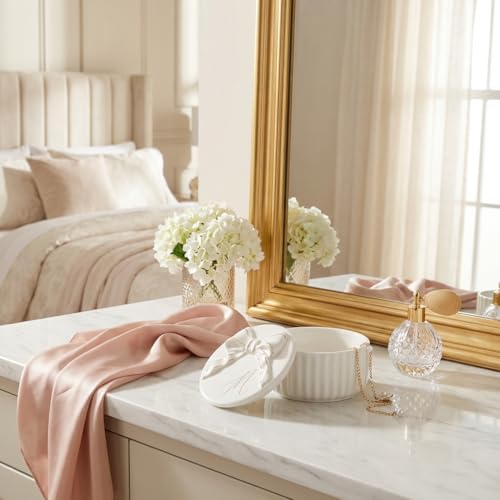 COLLECTIVE HOME Ceramic Jewelry Box with Bow, Nightstand Vanity Decor(M) - color: M