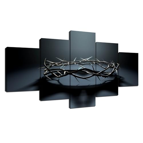 ARNLRDYA Crown of Thorns Wall Art Christian Canvas Printings Wall Decor for Living Room Bedroom Decoration Crucifixion of Jesus Christ Picture Religious Poster Framed Ready to Hang(60''Wx32''H) - color: Artwork-006