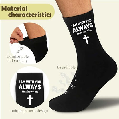 Christian Bible Verse Black Crew Socks, Religious Quote Socks, Faith Inspirational Christian Gift for Men Women。 - color: Black Religious 5