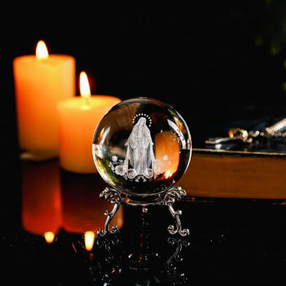Virgin Mary Crystal Ball 2.3in 3D Laser Engraved Religious Gift Statue - style: Virgin Mary-1