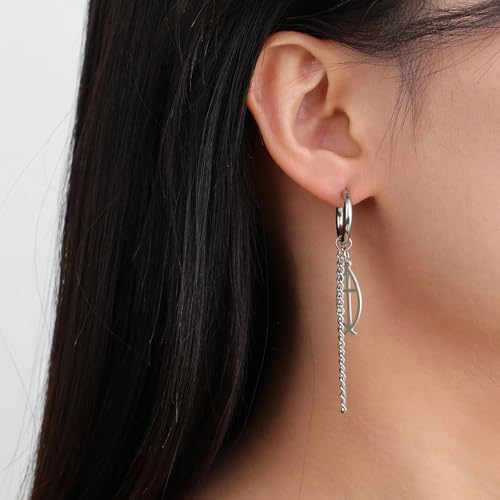 Ichthus Fish Dangle Earrings Ichthus Cross Earrings Christian Jesus Fish Earrings Religious Jewelry Christian Symbols Accessories Gift for Women - color: Ichthus Cross silver