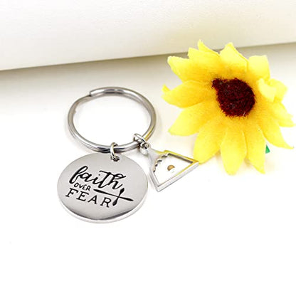 Uloveido Stainless Steel Faith Cross Keychain & Jesus Loves Me Christian Keyring Mustard Seed Charms Religious Jewelry - style: Faith Over Fear-triangle