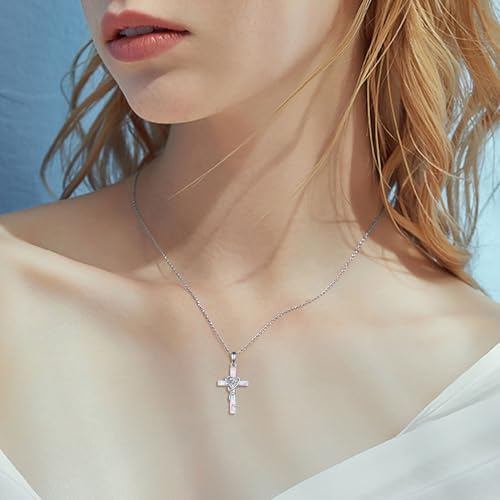 ONEFINITY Cross Necklace 925 Sterling Silver Cross Pendant Religious Jewelry Gifts - style: opal rose cross
