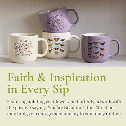 Christian Gifts – Bible Verse Ceramic Coffee Mug 14oz, Wildflower Faith Mug, Dishwasher & Microwave Safe, Inspirational Gift for Friends & Women - color: Sage and Cream