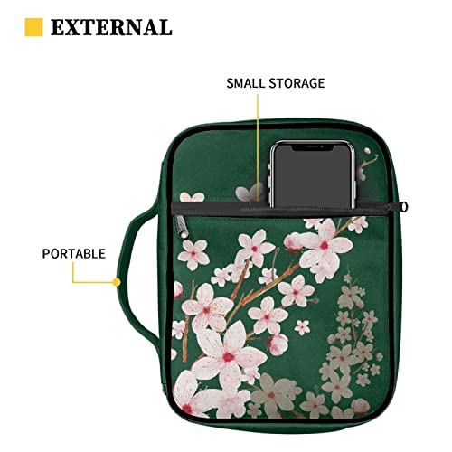 Coldinair Cherry Blossoms Print Bible Covers for Women,Cute Carrying Book Case Church Bag Bible Protector with Handle and Zipper Pocket,Green - color: Cherry Blossoms Green