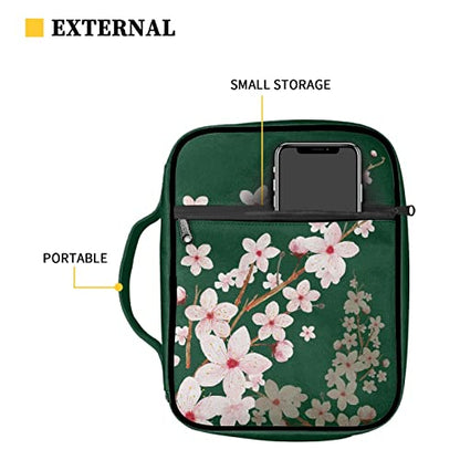Coldinair Cherry Blossoms Print Bible Covers for Women,Cute Carrying Book Case Church Bag Bible Protector with Handle and Zipper Pocket,Green - color: Cherry Blossoms Green