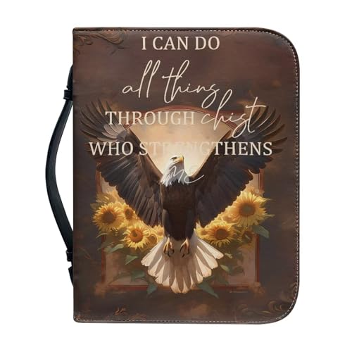 Bible Covers for Women Bible Holder Case Large Size with Handle Eagle Sunflower Monogram Waterproof Bible Protector PU Leather Bible Organizer Bag for Men - color: Eagle Sunflower Monogram, size: 2XL