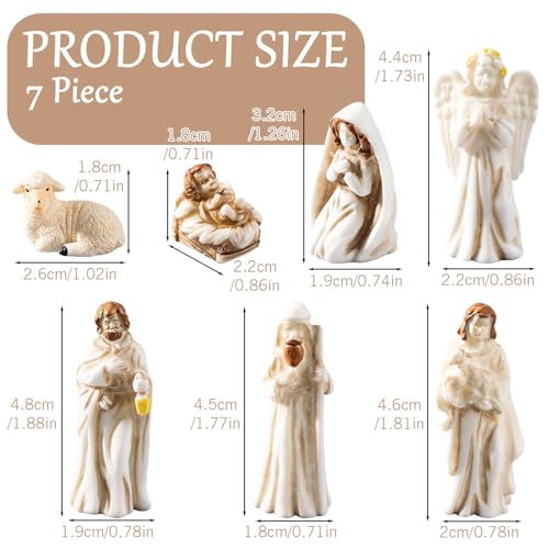 7Pcs Miniature Nativity Sets for Christmas Indoor Set, Classic Nativity Scene Resin Figurines Set, Nativity Tiny Figures Set for Religious Decorations Collection Gifts