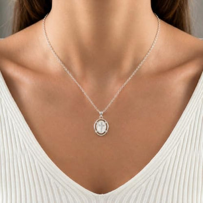 Bheop Cross Necklace for Women, 14K Gold Silver Enamel Pendant Necklace - color: Silver