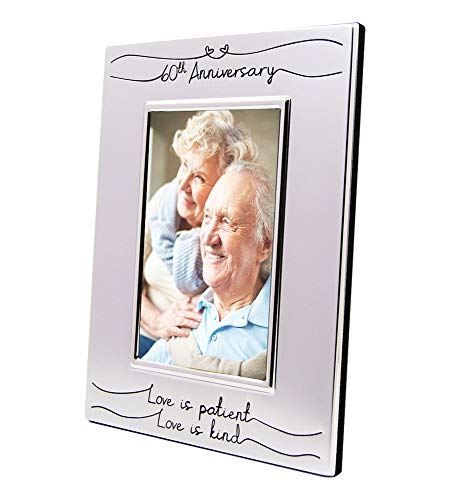 Haysom Interiors Beautiful Two Tone Silver Plated 60th Anniversary 4" x 6" Picture Frame with Black Velvet | Unique and Thoughtful Gift Idea by Happy Homewares - size: 60th Anniversary